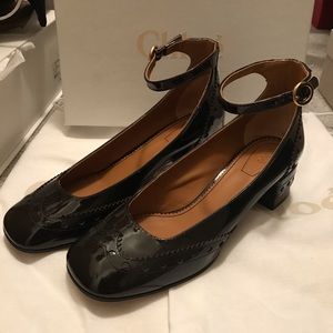 Chloe run way pump with ankle strap in deep wine